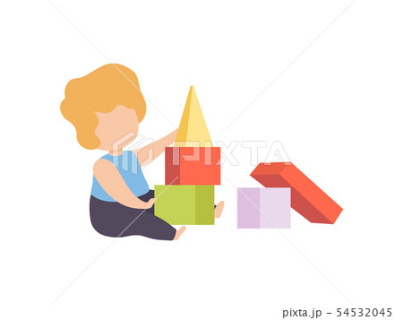Cute Adorable Little Boy Playing with Colorful Toy Blocks Vector Illustration Cute Adorable Little Boy Playing with Colorful Toy Blocks Vector Illustration 54532045