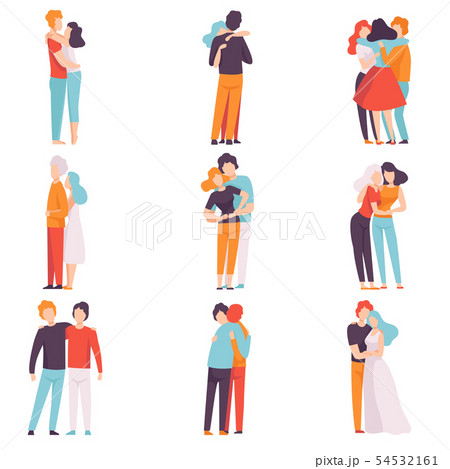 Happy Male and Female Embracing Each Other Set, People Celebrating Event, Couples in Love, Best 54532161