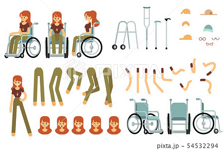 Constructor set for disabled woman creation cartoon style 54532294