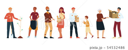 Set of volunteers people doing different charity activities cartoon style 54532486