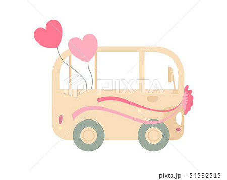 Vintage Van Decorated with Ribbons, Romantic Wedding Retro Mini Bus with Hearts, Side View Vector Vintage Van Decorated with Ribbons, Romantic Wedding Retro Mini Bus with Hearts, Side View Vector 54532515