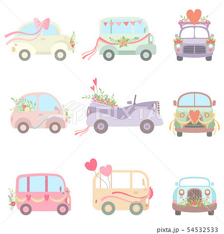 Collection Of Cute Vintage Cars And Vans のイラスト素材