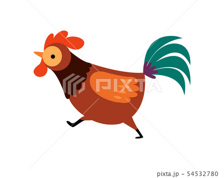 Rooster with Bright Plumage, Farm Cock Running, Poultry Farming Vector Illustration 54532780