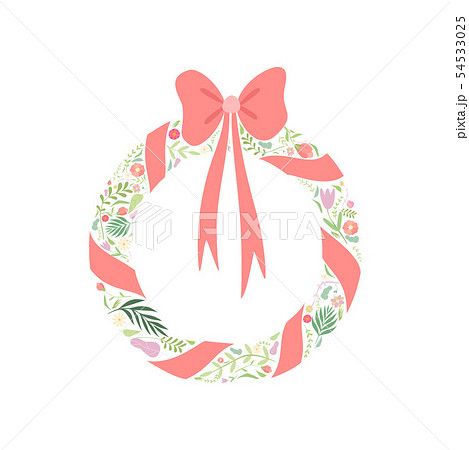 Elegant Floral Wreath with Red Ribbon Vector Illustration 54533025