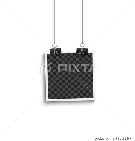 Album blank or square empty photo polaroid frame hanging on a clip mockup. 54533167