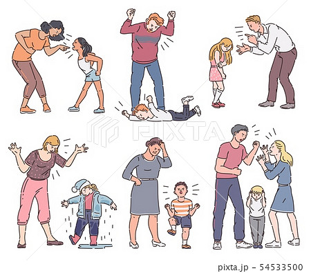 Set of angry parent with emotional child 54533500