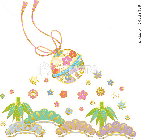 和風の鈴と松竹場 背景素材 ベクターイラストのイラスト素材