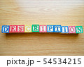 Educational toy cubes with letters organised to display word DESCRIPTION - editing metadata and 54534215