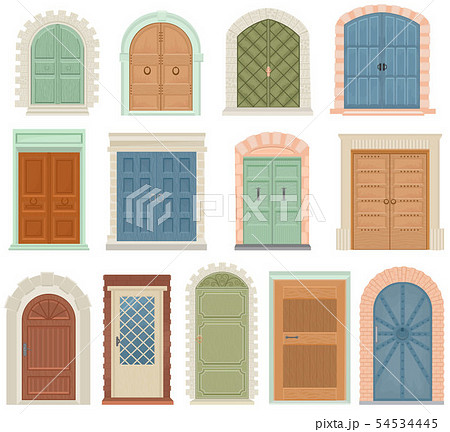 Doors vector vintage doorway front entrance lift entry or elevator indoor house interior Doors vector vintage doorway front entrance lift entry or elevator indoor house interior 54534445