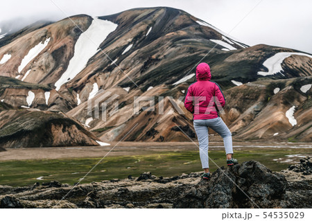 Traveler Hike at Landmannalaugar Iceland Highland Traveler Hike at Landmannalaugar Iceland Highland 54535029