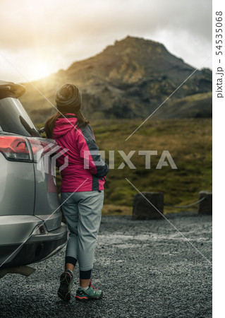 Woman tourist travel by SUV car in Iceland. 54535068