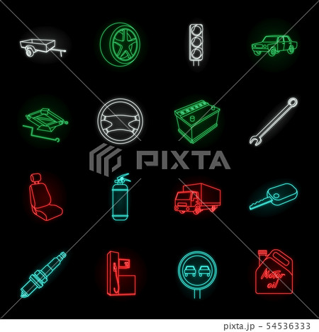 Car, vehicle neon icons in set collection for design. Car and equipment vector symbol stock web Car, vehicle neon icons in set collection for design. Car and equipment vector symbol stock web 54536333