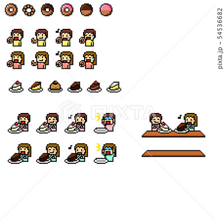 ドット絵 ケーキ ドーナツのイラスト素材 54536682 Pixta