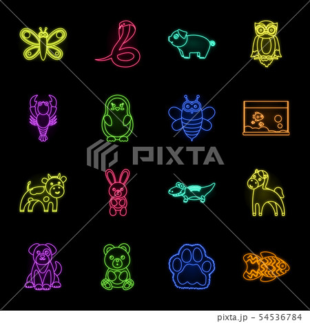 An unrealistic neon animal icons in set collection for design. Toy animals vector symbol stock web 54536784