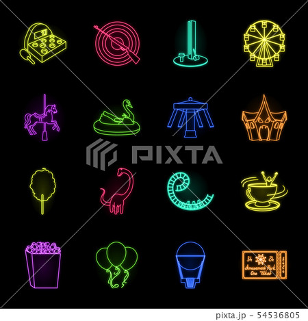 Amusement park neon icons in set collection for design. Equipment and attractions vector symbol Amusement park neon icons in set collection for design. Equipment and attractions vector symbol 54536805