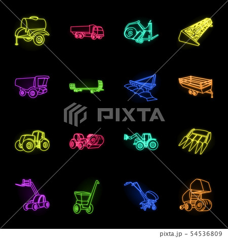 Agricultural machinery neon icons in set collection for design. Equipment and device vector symbol Agricultural machinery neon icons in set collection for design. Equipment and device vector symbol 54536809