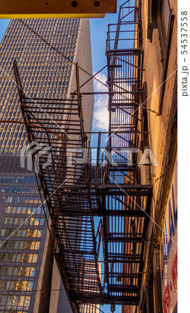 Rescue ladders in Chicago - CHICAGO, USA - JUNE 12, 2019 Rescue ladders in Chicago - CHICAGO, USA - JUNE 12, 2019 54537558