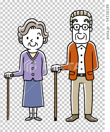 杖をつくシニア男性とシニア女性 杖をつくシニア男性とシニア女性 54538199
