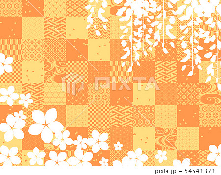 和柄 藤と桜の和風背景素材 オレンジのイラスト素材