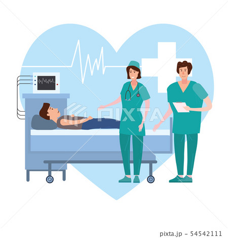 Medical team nurse and doctor consulting patient young men in a medical bed the hospital room Medical team nurse and doctor consulting patient young men in a medical bed the hospital room 54542111