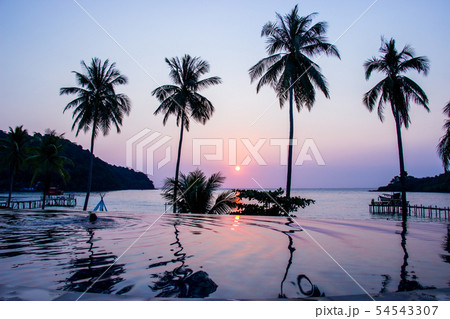 Sunset reflecting on the water surface foreground. Sunset reflecting on the water surface foreground. 54543307
