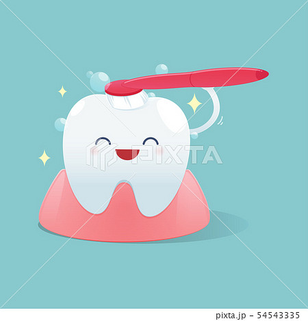 Cute cartoon teeth happy smile and brush the teeth Cute cartoon teeth happy smile and brush the teeth 54543335