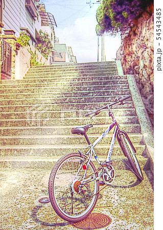 階段 自転車のイラスト素材
