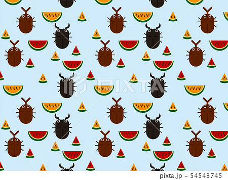 カブトムシとクワガタムシと西瓜のパターンのイラスト素材