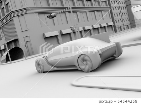 交差点を通過する自動運転セダンのクレイレンダリングイメージ 交差点を通過する自動運転セダンのクレイレンダリングイメージ 54544259