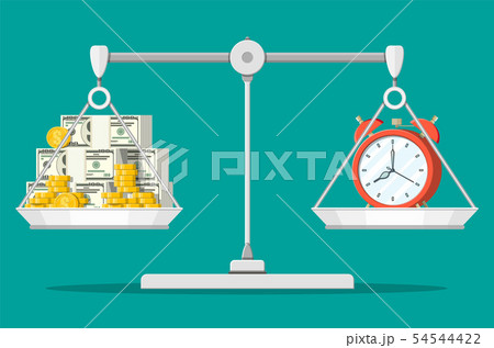 Clock and money on balance scales 54544422