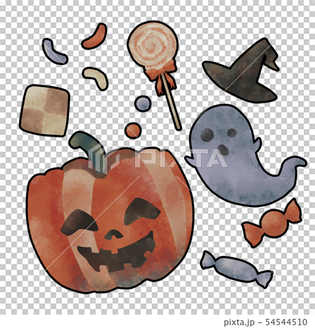ハロウィン ジャックオランタン オバケ お菓子 黒フチのイラスト素材