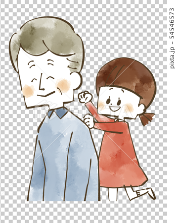 肩たたき 女の子とおじいちゃん 水彩のイラスト素材
