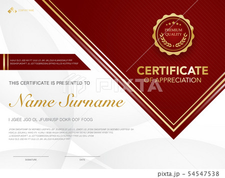 diploma certificate template red and gold color. 54547538