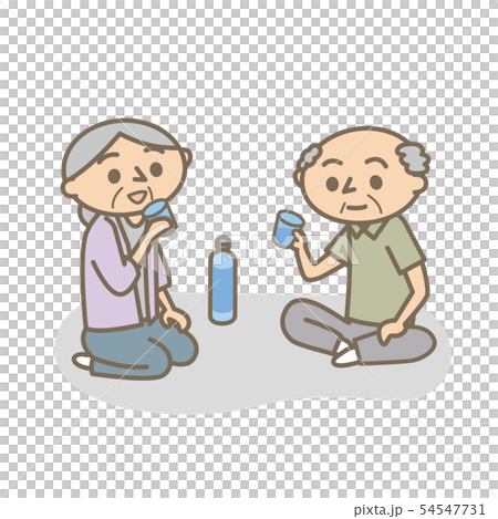 夏　熱中症　水を飲む老夫婦 54547731