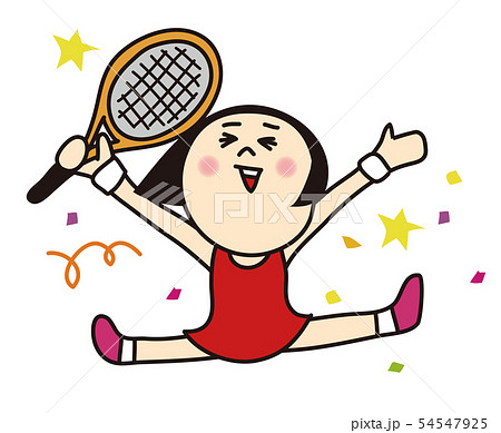 喜びジャンプするテニスプレイヤー女子のイラスト素材