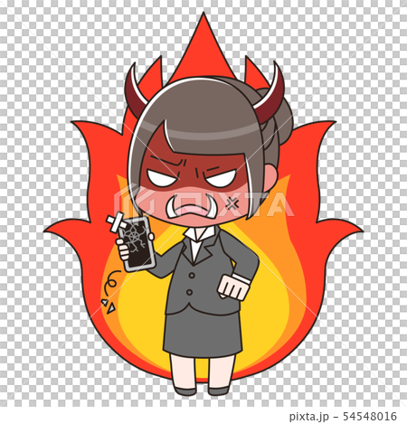 A woman in a suit whose smartphone is broken and has a fiery fire 54548016