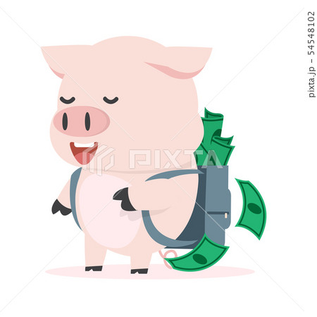Cute little Pig with money backpack cartoon design 54548102