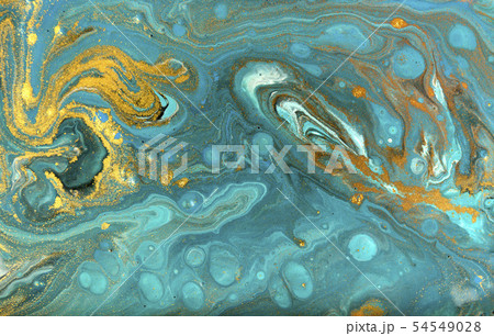 Blue and gold marbling pattern. Golden powder marble liquid texture. 54549028