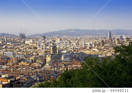 Panoramic view of Barcelona in a summer day 54549211