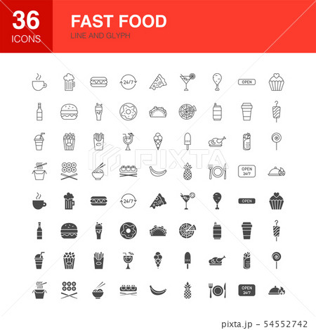 Fast Food Line Web Glyph Icons 54552742