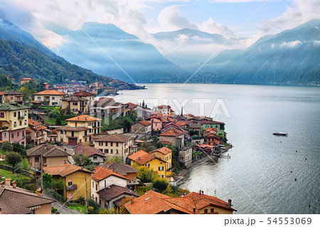 View of Como Lake, Milan, Italy, Alps mountains 54553069