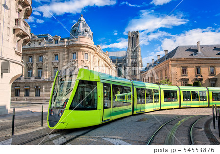 Modern tram on the streets of Reims, France 54553876