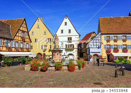 Colorful half-timbered houses in Eguisheim, France 54553948