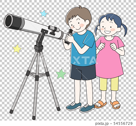 天体観測をする子供たちのイラスト素材