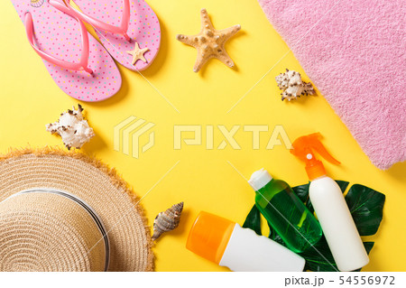 Summer vacation background with copy space. Flat Summer vacation background with copy space. Flat 54556972