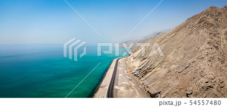 Coastal road and seaside in Oman aerial panorama Coastal road and seaside in Oman aerial panorama 54557480