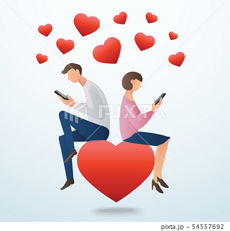 man and woman using smartphone and sitting man and woman using smartphone and sitting 54557692