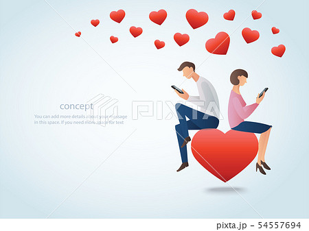man and woman using smartphone and sitting man and woman using smartphone and sitting 54557694