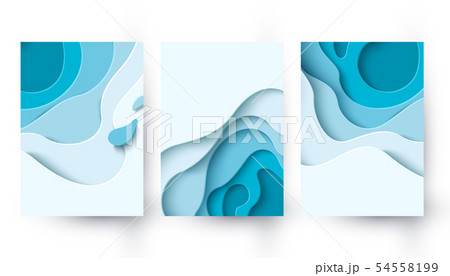 Abstract blue paper cut background with liquid shapes Abstract blue paper cut background with liquid shapes 54558199
