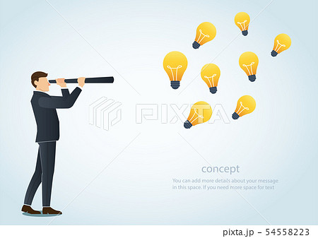man looking through a telescope and lightbulb man looking through a telescope and lightbulb 54558223